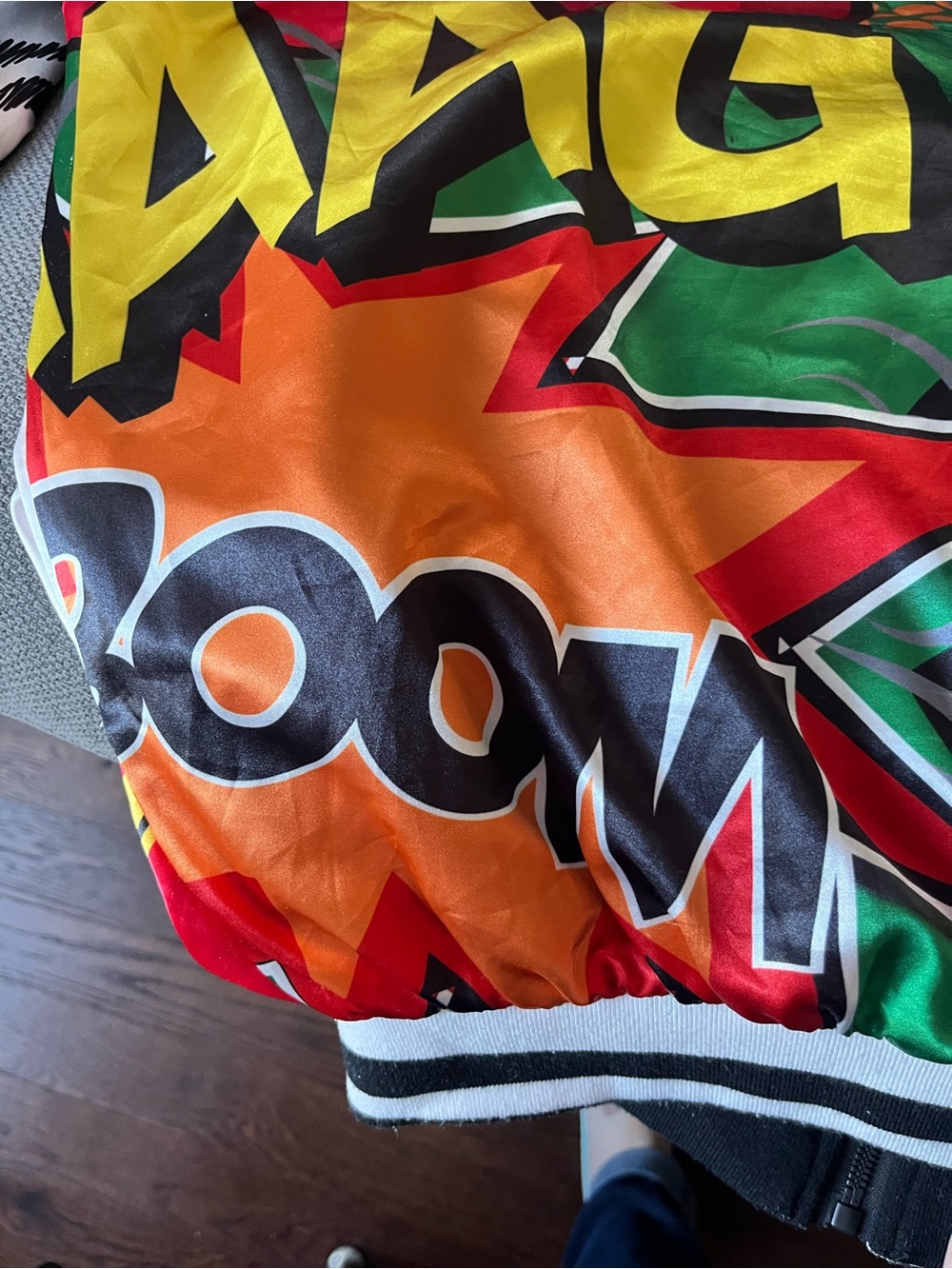 Vintage Women’s Pop Art Print Bomber Jacket - Black/White/Red - Picture 8 of 15